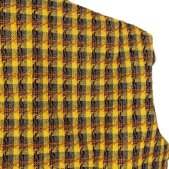Womens Yellow Gray Tweed Plaid Open Style Vest Vintage Sleeveless Jacket sz M - Picture 15 of 16